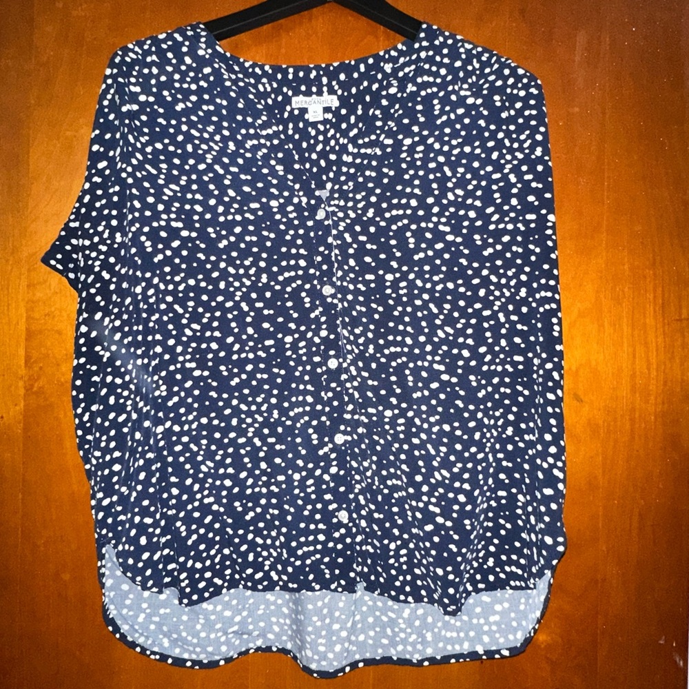 J. Crew Factory Navy and White Patterned Blouse